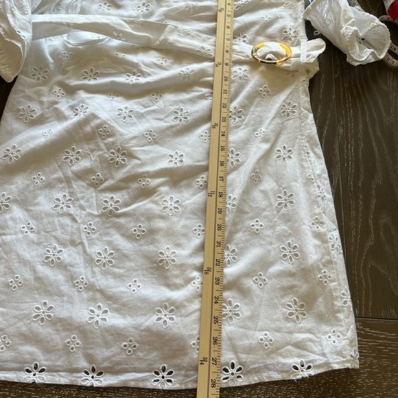 Missguided White Eyelet Mini Belted Dress with Edge Attached Shirt Sleeves - Picture 8 of 14